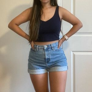 BDG High Rise Roll Hem Mom Shorts